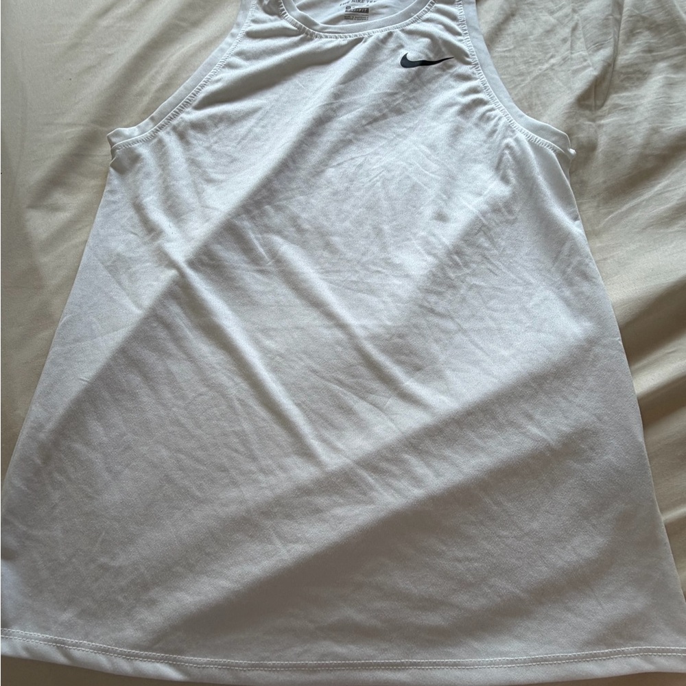Nike White Dri-FIT Tank with Black Swoosh